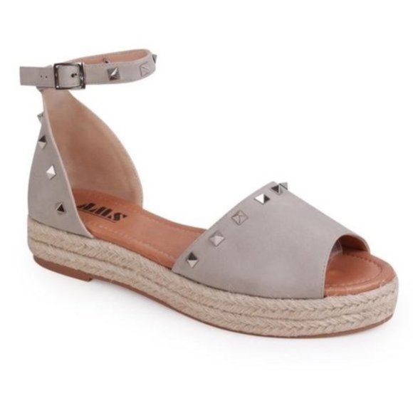 Studded Spike Espadrille Platform Sandals LIGHT GRAY - Picture 1 of 9